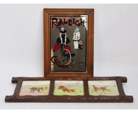 Three ceramic transfer decorated and hand painted square tiles; "Heels Over Head", "Grief Over Wirt" and "A Stern Chase", fra