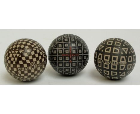 An XL Challenger, chess board pattern golf ball, an R&A Challenger and a Super Harlequin (3).