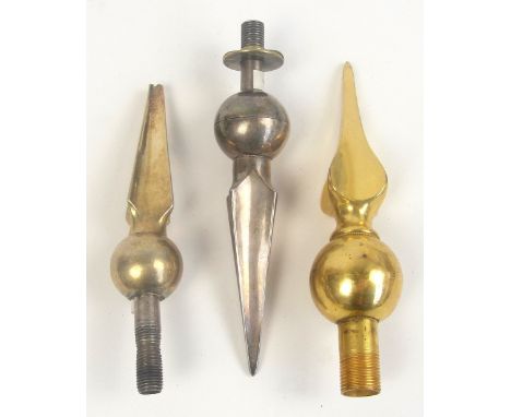 Two undressed spike finials for the Dragoon Guards officer's helmet 1871 pattern and a Montgomeryshire Yeomanry cavalry 1771 