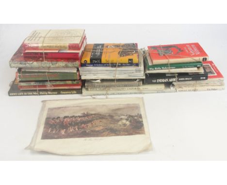 A collection of military books including Antique Weapons, British Infantry Uniforms, booklets of British Army and Yeomanry, S