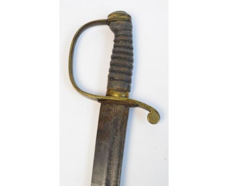 A 19th century police sidearm with curved blade and simple brass knuckle guard, length of blade 57cm (grip af, and lacking sc