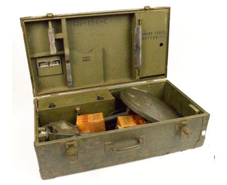 A c.1960/70 US cased mine detector with two-part detector pad and ear pieces, the fitted box marked "Signal Corps US Army S.C