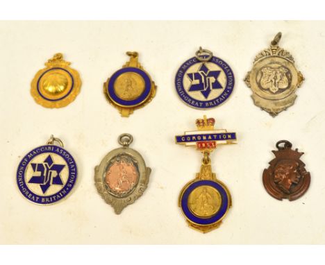 A collection of football medals awarded to R Blitz including British Maccabi Football Cup Winners 1951-52, Coronation Cup Win