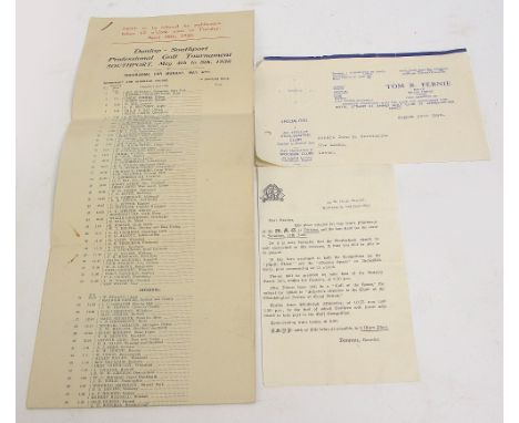 An original 1893 letter concerning masonic golf at Direlton, Archerfield; a 1935 letter, on headed paper, from and signed by 