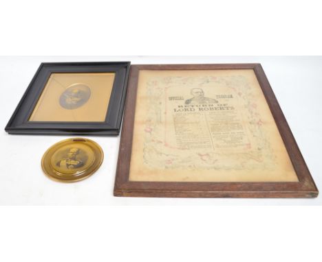 LORD ROBERTS; commemorative ceramic oval transfer printed portrait plaque, 13 x 9.5cm, framed and glazed, a circular example 