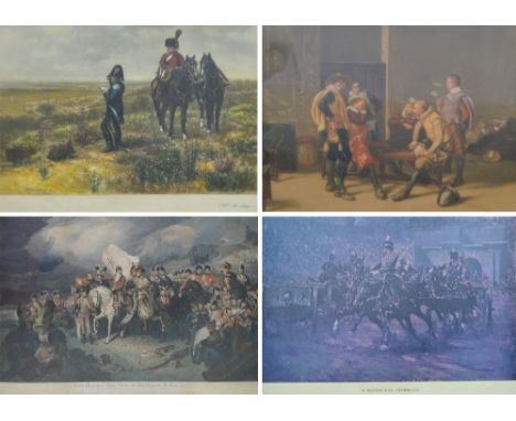 A large 19th century coloured lithograph, "Field Marshall the Duke of Wellington giving orders to his generals previous to a 