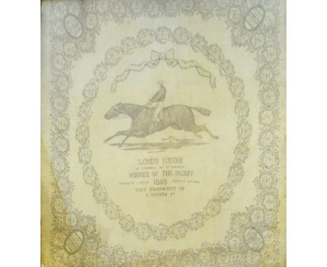 A silk scarf centred on Lord Lyon by Stockwell, out of Paradigm, winner of the Derby 1866.