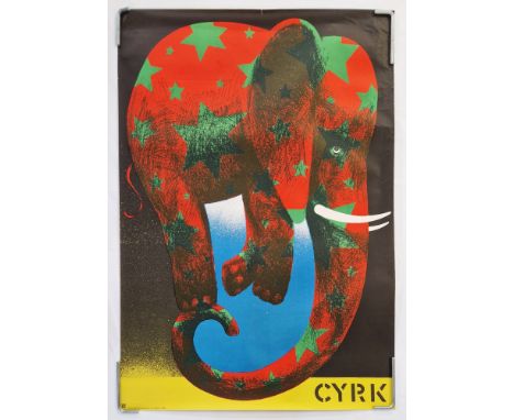 Two vintage Polish Circus 'Cyrk'&nbsp;advertising posters:&nbsp;Featuring an elephant balancing on its trunk, artist: W. Wasi
