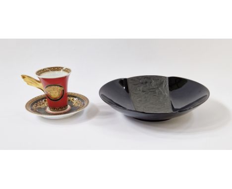 Rosenthal for Versace, 'Medusa' pattern coffee cup and saucer, together with a Rosenthal black porcelain 'Classic' pattern lo