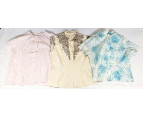 A quantity of vintage cotton, silk and other blouses embroidered, printed&nbsp; etc.(1 box)