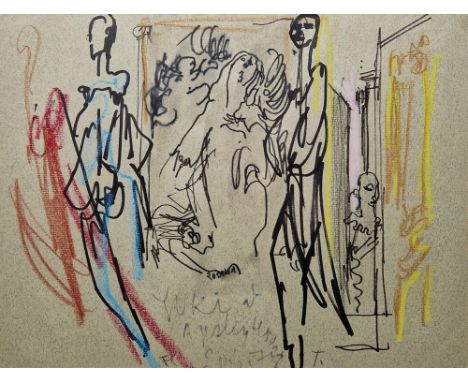 Feliks Topolski (1907-1989) Ink and pastel drawing “Apsley House 78 – Catwalk Sketch of Yuki’s Fashion Show”, inscribed ‘Yuki