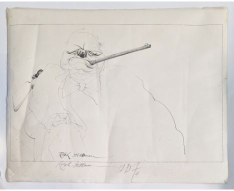 Ralph Steadman (b.1936) Lithograph, Winston Churchill caricature, signed and dated 1974, unframed, 74cm x 59cm approx. Condit