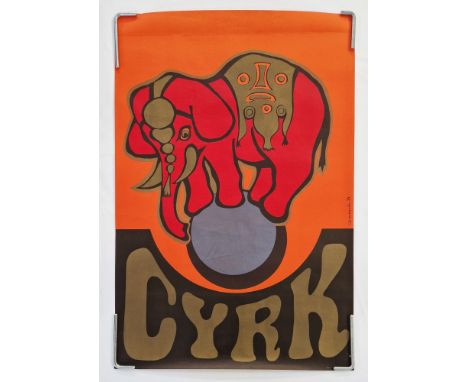 Two vintage Polish Circus 'Cyrk'&nbsp;advertising posters:&nbsp;Featuring an elephant balancing on a ball, circa 1974, artist