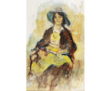 E. Richardson (20th century) Oil on paper Portrait of a seated lady, signed lower right, framed and glazed, image size 46cm x