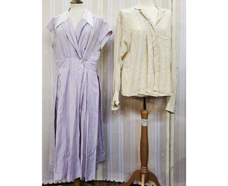 Chanel Boutique purple and white striped cotton dress&nbsp;labelled 'Chanel Boutique', size 40, sleeveless, white detail coll