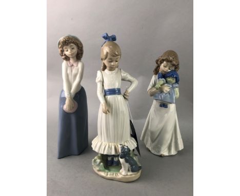 NAO FIGURE OF A GIRL AND DOG, 17cm high, along with five other Nao figures of children (6)