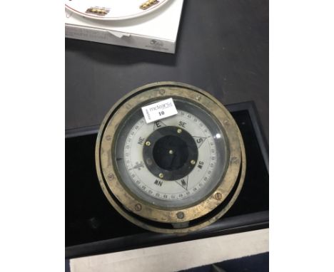 SHIP'S GIMBLE COMPASS, with brass surround, 17.5cm diameter