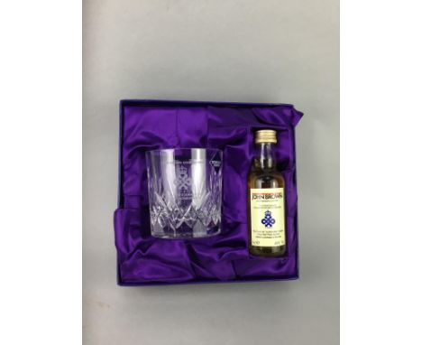 EDINBURGH CRYSTAL GIFT SET, with a miniature bottle of Auchentoshan whisky and a glass, in box, along with a Caithness bowl a