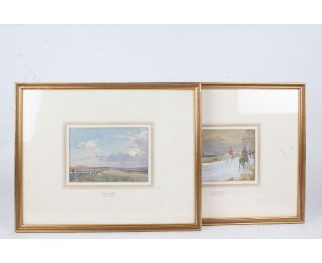 After Lionel Edwards, pair of coloured prints, The Hursley - Snow on the Downs, and The Buccleugh - The Hunting Gate, each ho