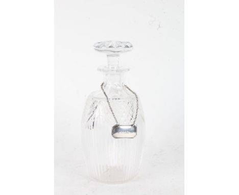 Cut glass decanter with a 19th century silver port label, 22cm high