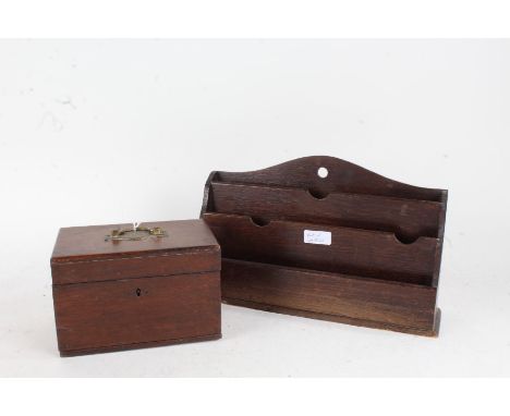 Victorian oak tea caddy, the brass escutcheon decorated with a bird, the hinged lid enclosing a plain interior, 18.5cm wide, 