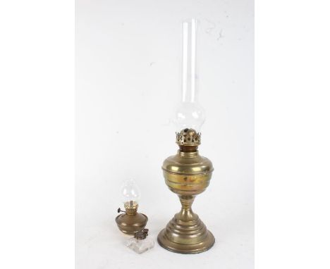 Victorian brass oil lamp, together with a kerosene lamp and a glass inkwell (3)