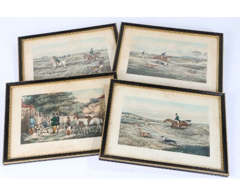 Set of four hunting prints after Henry Alken, Going Out, The Course, Soho, The Death, all housed in gilt and ebonised glazed 
