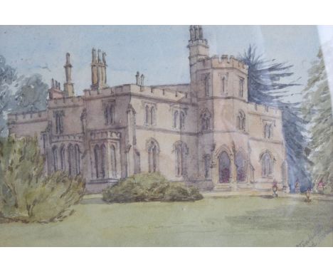Four various watercolour studies, each depicting buildings in a landscape, together with a gouache entitled 'Sea Horse', and 
