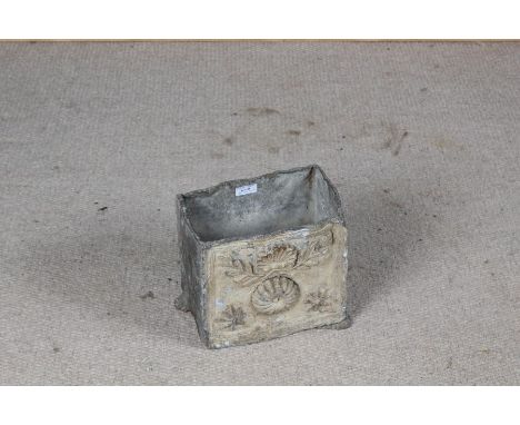 Victorian lead hopper, now converted to a planter, with shell, foliate and star decoration, 26cm wide, 22cm high