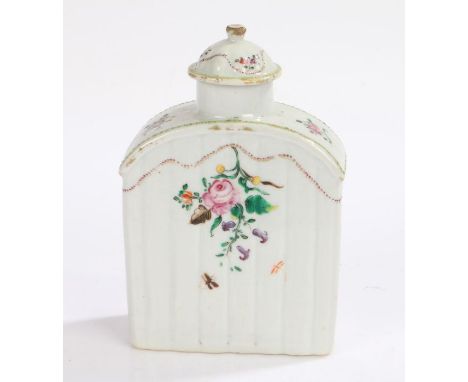 19th Century Chinese tea caddy, the lift up lid and body with polychrome floral sprays, 14cm high