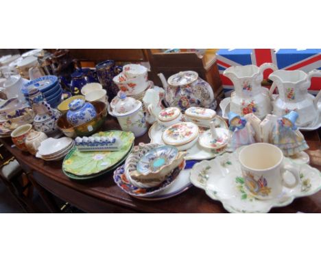 A VICTORIAN CERAMIC DRESSING TABLE SET and a collection of decorative ceramics