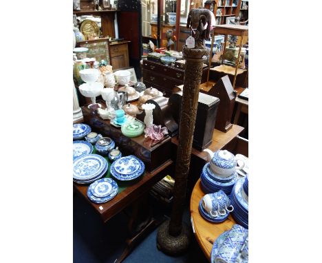 A CHINESE CARVED AND  PIERCED BAMBOO STANDARD LAMP, 168cm high 