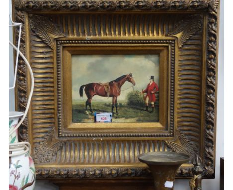AN EQUESTRIAN PRINT IN A MOULDED GILT FRAME