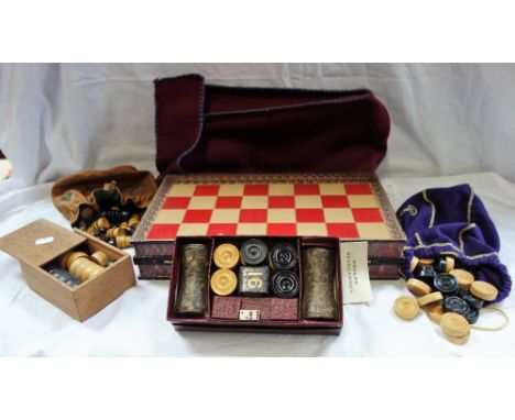 A CHESS AND DRAUGHTS SET, with a chess and backgammon board in the form of a book 