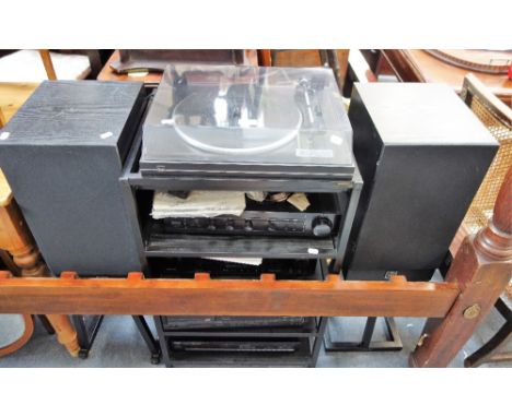 A DENON HI-FI, with stereo tuner, "Dual" record player and "Wharfdale" speakers