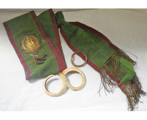 A RELIGIOUS GREEN SASH, with metallic gilt fringe and attached plaque inscribed 'Christus Noster Pastor' 