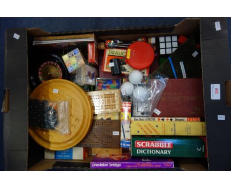 A COLLECTION OF GAMES, to include, Chess, Draughts,  a Roulette wheel and a Solitaire board with marbles