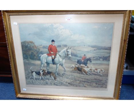 ALFRED G HAIGH; HUNTING SCENE, 'Talbot, Darnley, Victress, Pleasure, Victim', signed
