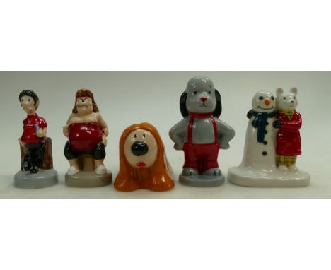 A collection of Wade figures to include Sid The Sexist, San from the Fat Slags, Dougal, Sweep and Rupert and the Snowman, all