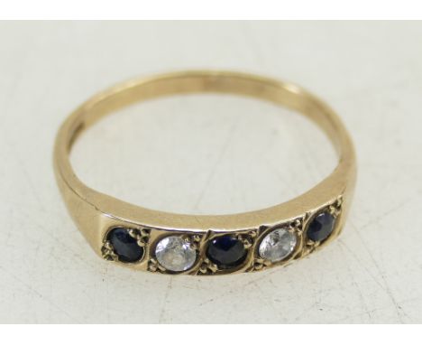 9ct Gold Diamond and Sapphire ladies ring, size Q, 2.5 grams 