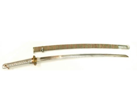 WWII Japanese NCO Samurai Sword / Katana, numbered blade cast from aluminium handle, single suspension ring from wrapped scab