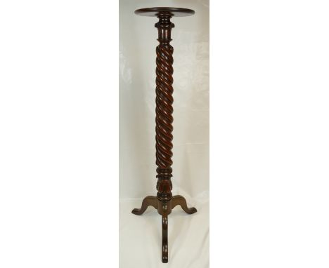 Victorian carved mahogany twist torchere stand on carved tripod base