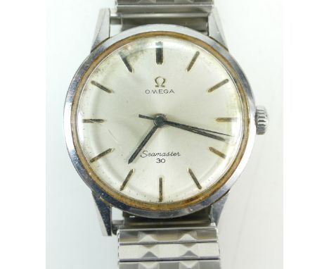 1960s Omega Seamaster 30 manual gents stainless steel wristwatch with expandable bracelet, with original guarantee certificat