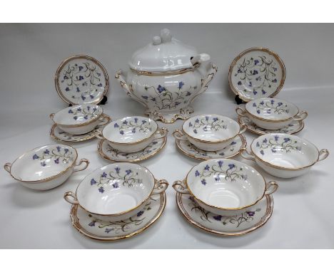 A quantity of Spode CAMPANULA dinnerware to include - a tureen with later undecorated but correct lid and ladle (our client o