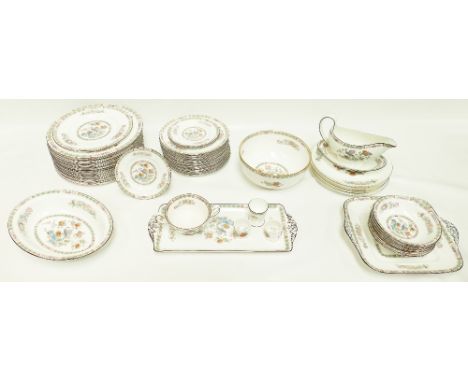 Wedgwood Kutani Crane R4464 large tea/coffee/dinner service. Includes: teapot, coffee pot, mugs, bowls, plates, rectangle tra