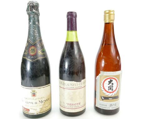 3 bottles of wine - Gratien & Meyer Samur Soleil sparkling wine, Chateau du Pape Deroye red wine & Japanese Ozeki Sake (3)