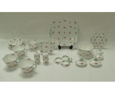 Shelley Rosebud porcelain part tea service and other pieces including; 6 side plates, 5 saucers (1 a/f), 4 cups (3 a/f), 4 sm