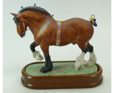 Royal Worcester model of a Shire Stallion by Doris Lindner on wood plinth, height 26cm