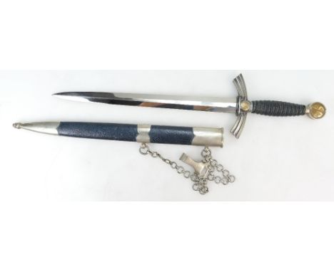 WWII German First Model Luftwaffe Dagger with blue leather wire grip handle and blue leather scabbard together with original 