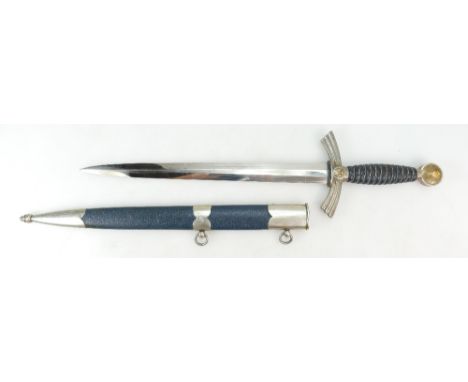 WWII German First Model Luftwaffe Dagger with blue leather wire grip handle and blue leather scabbard together with original 